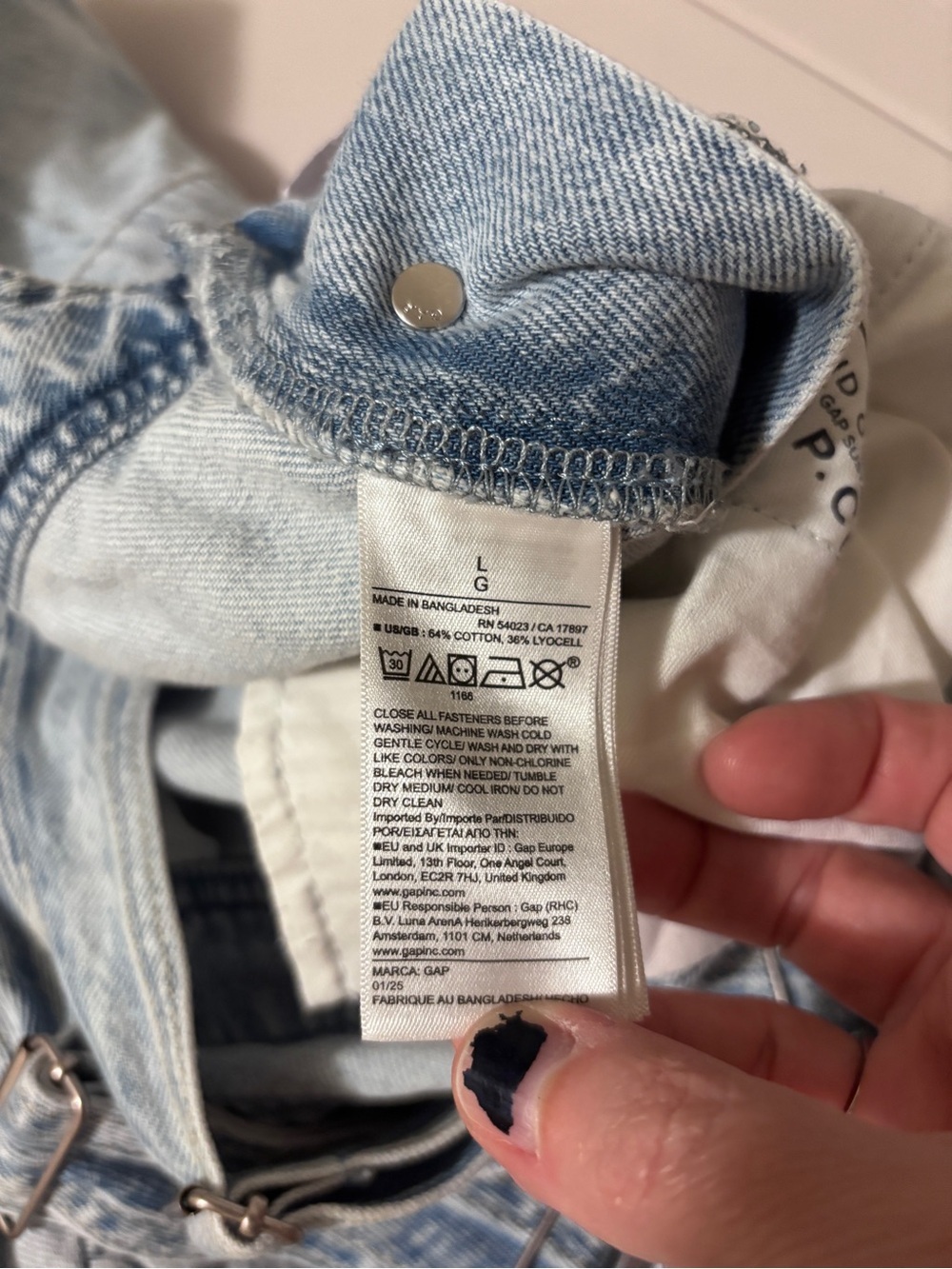 GAP Y2K Baggy Overalls Size Large Light Indigo UltraSoft Denim Jeans Streetwear - Picture 14 of 16